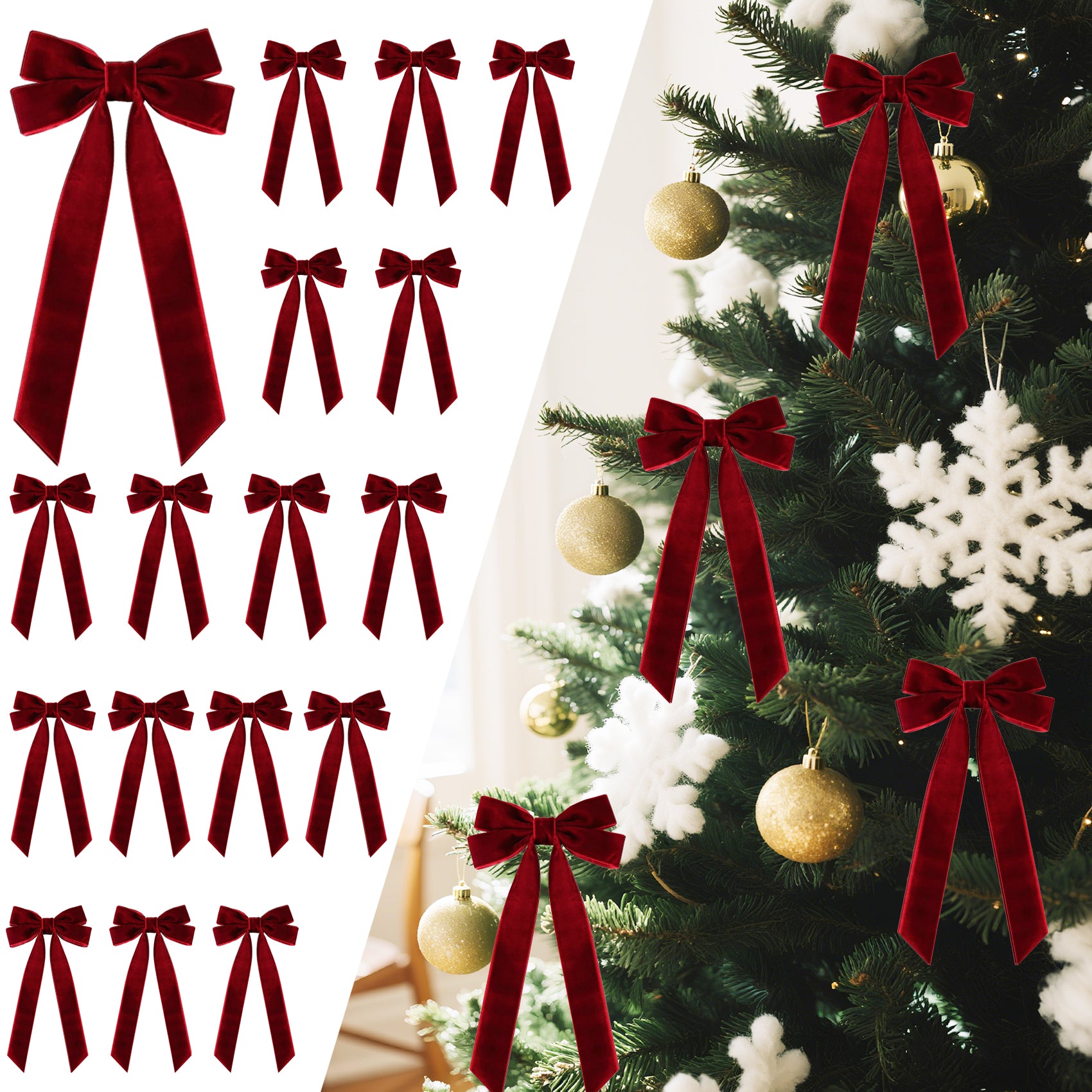 16Pcs Velvet Ribbon Bows for Christmas Tree, Vintage Rustic Small Craft Bows Ornaments for Garland Wreath Gift Wrapping Candy Bags Party DIY Decorations