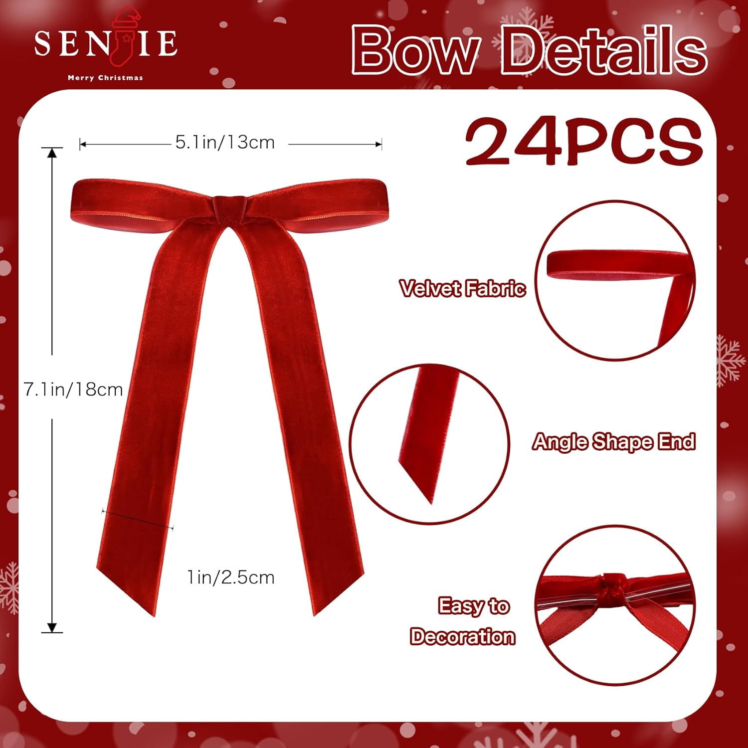 Senjie 24Pcs Christmas Velvet Bows for Tree, Vintage Ribbon Bows Ornaments for Garland Wreath Gift Wrapping Treat Bag Bakery Candy Bags DIY Crafts Holiday Decor (Khaki, 5" x 7", Width of 1")