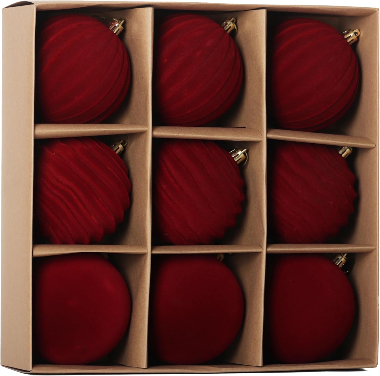 Senjie 3.15inch Burgundy Velvet Christmas Ornaments Balls Flocked Christmas Tree 12PCS Plastic Balls Xmas Hanging Ornaments Decoration Red