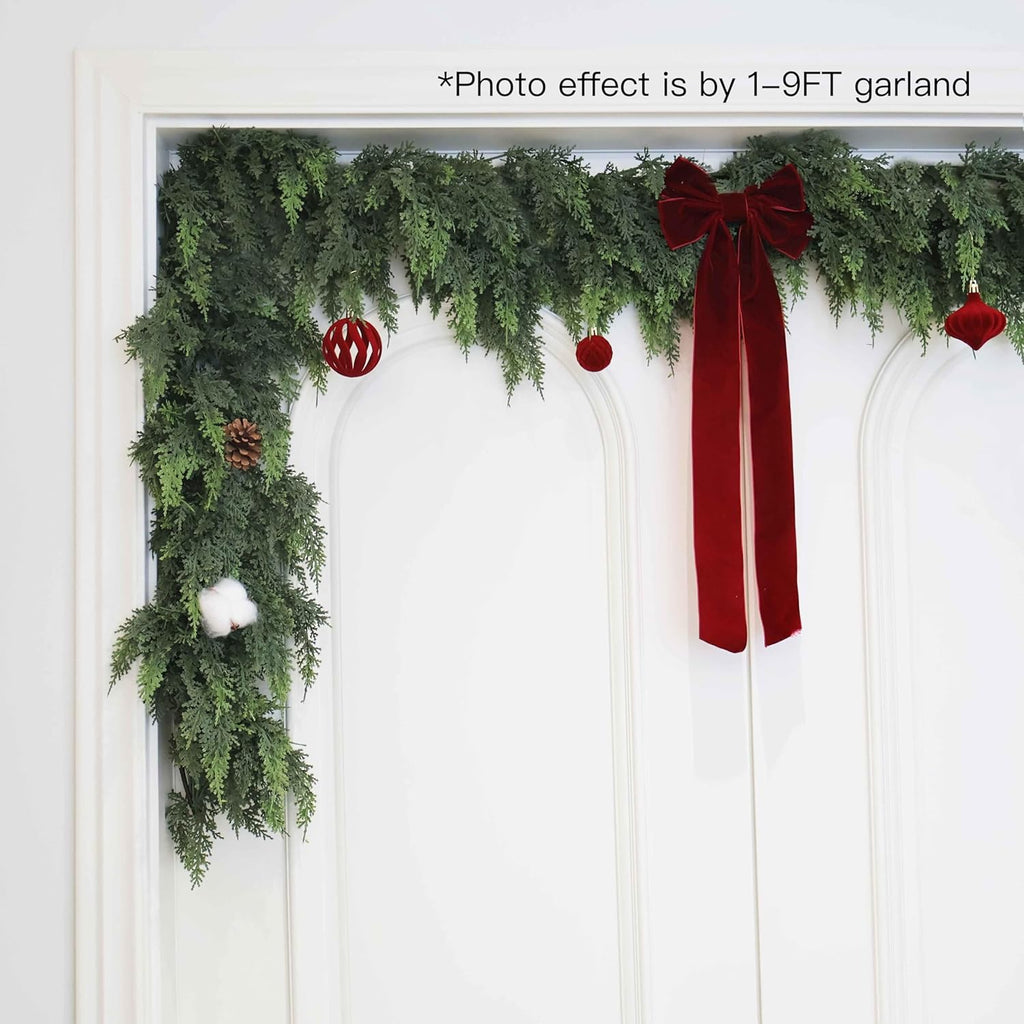 Christmas Cedar Garland Artificial Real Touch Thickness Realistic Greenery Pine Garland for Mantle Fireplace Outdoor Indoor Christmas Decorations