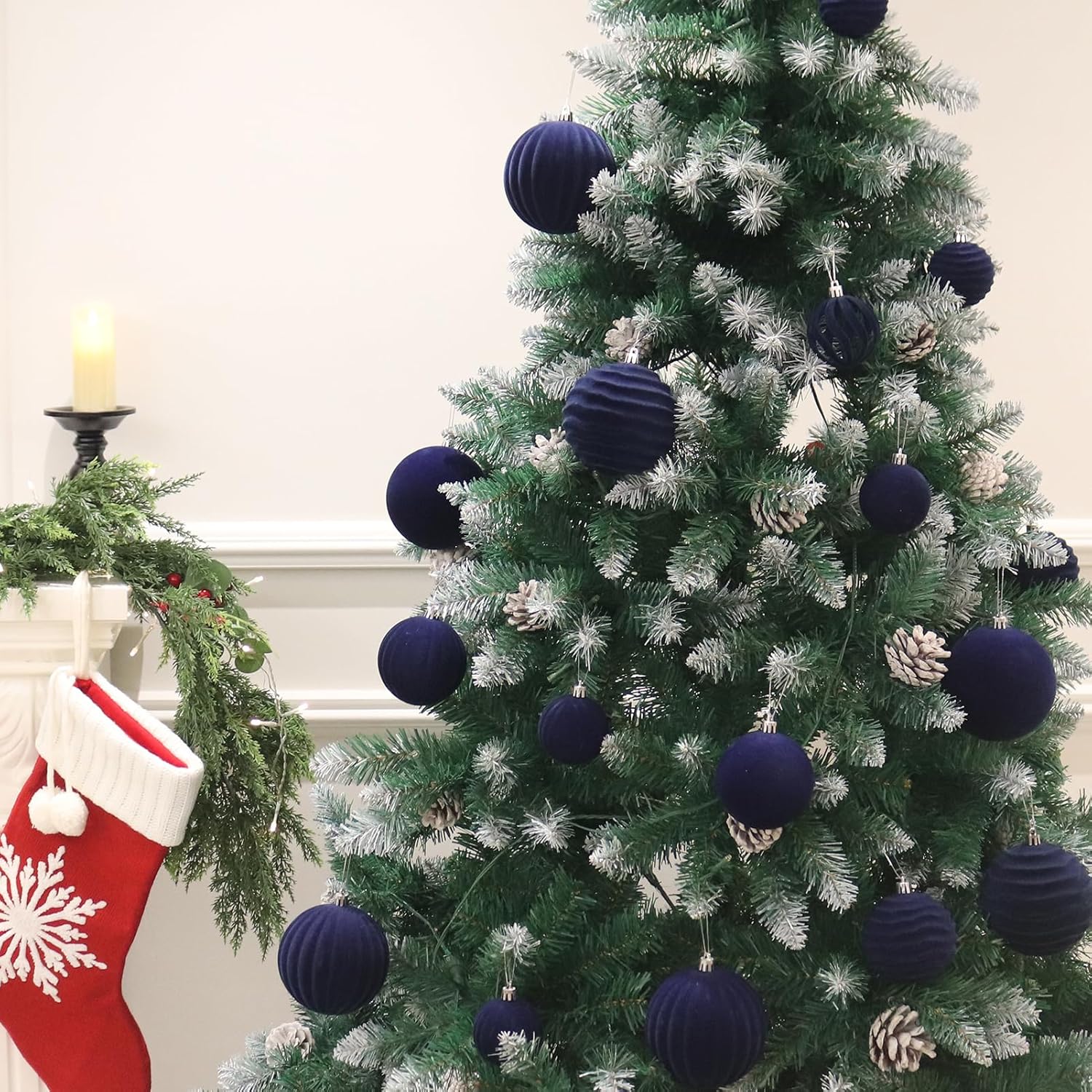 Senjie 3.15inch Burgundy Velvet Christmas Ornaments Balls Flocked Christmas Tree 12PCS Plastic Balls Xmas Hanging Ornaments Decoration Red