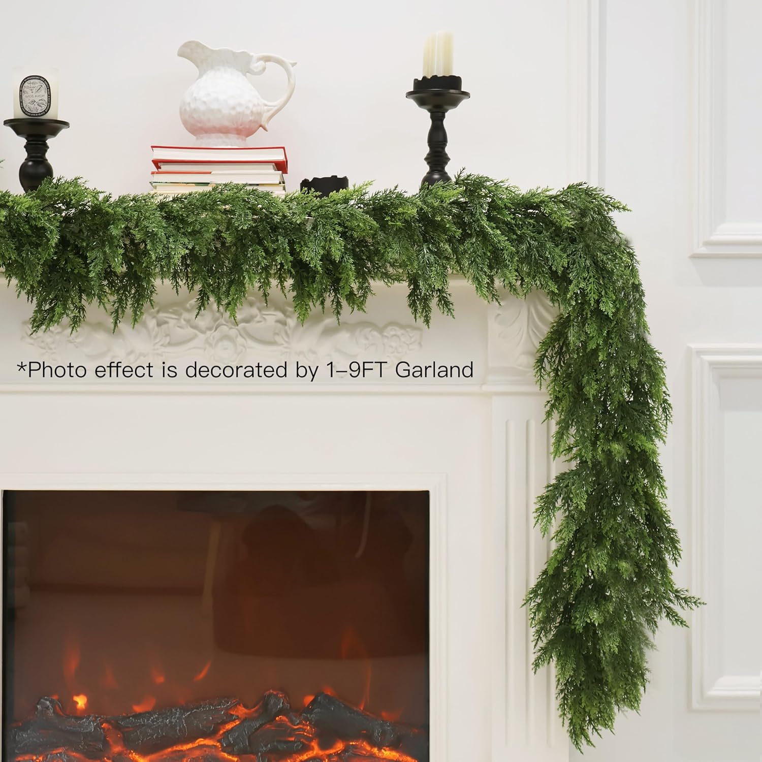 Christmas Cedar Garland Artificial Realistic Green Faux Real Touch Winter Pine Garland for Mantle Fireplace Wall Table Indoor Outdoor Decoraiton