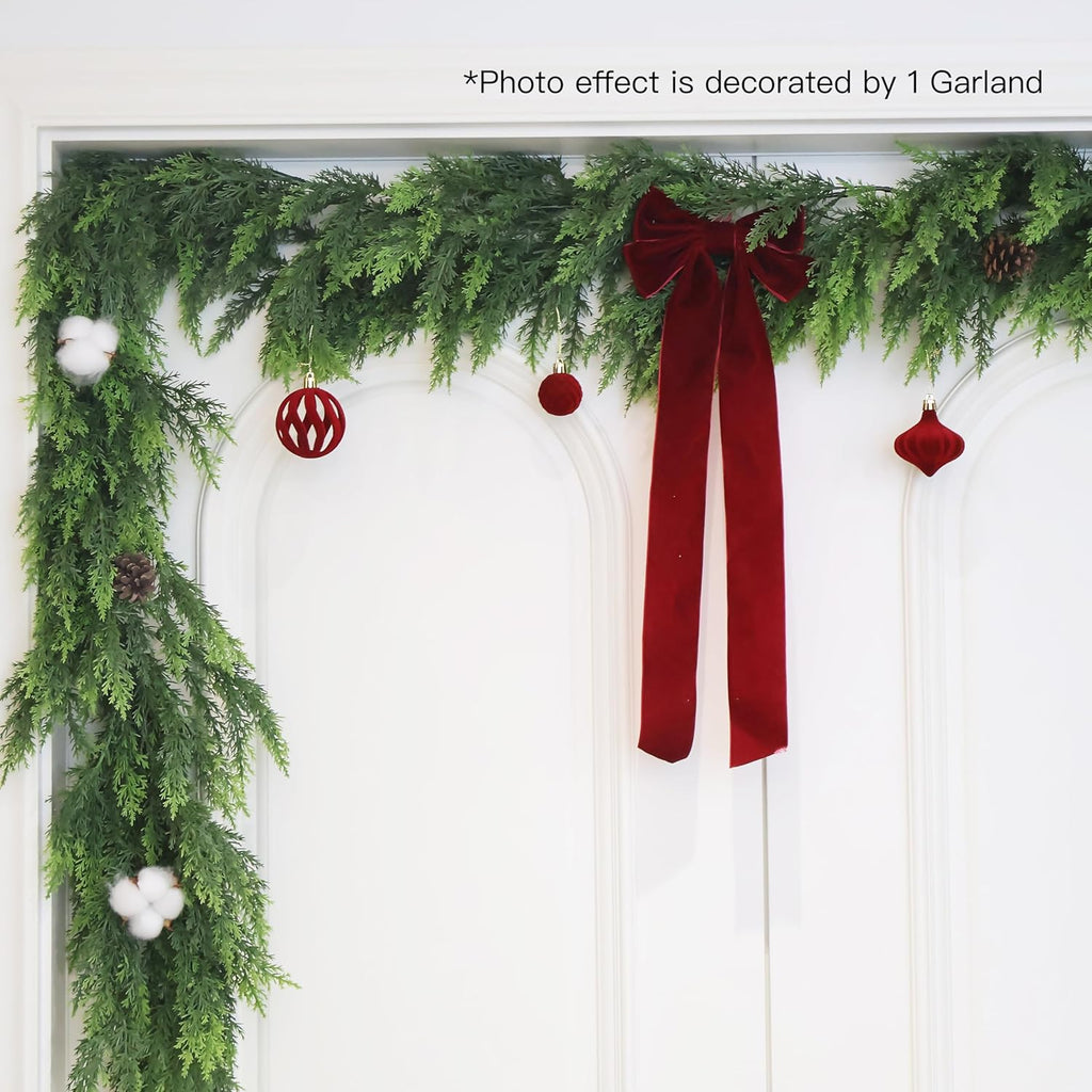 Christmas Cedar Garland Artificial Realistic Green Faux Real Touch Winter Pine Garland for Mantle Fireplace Wall Table Indoor Outdoor Decoraiton