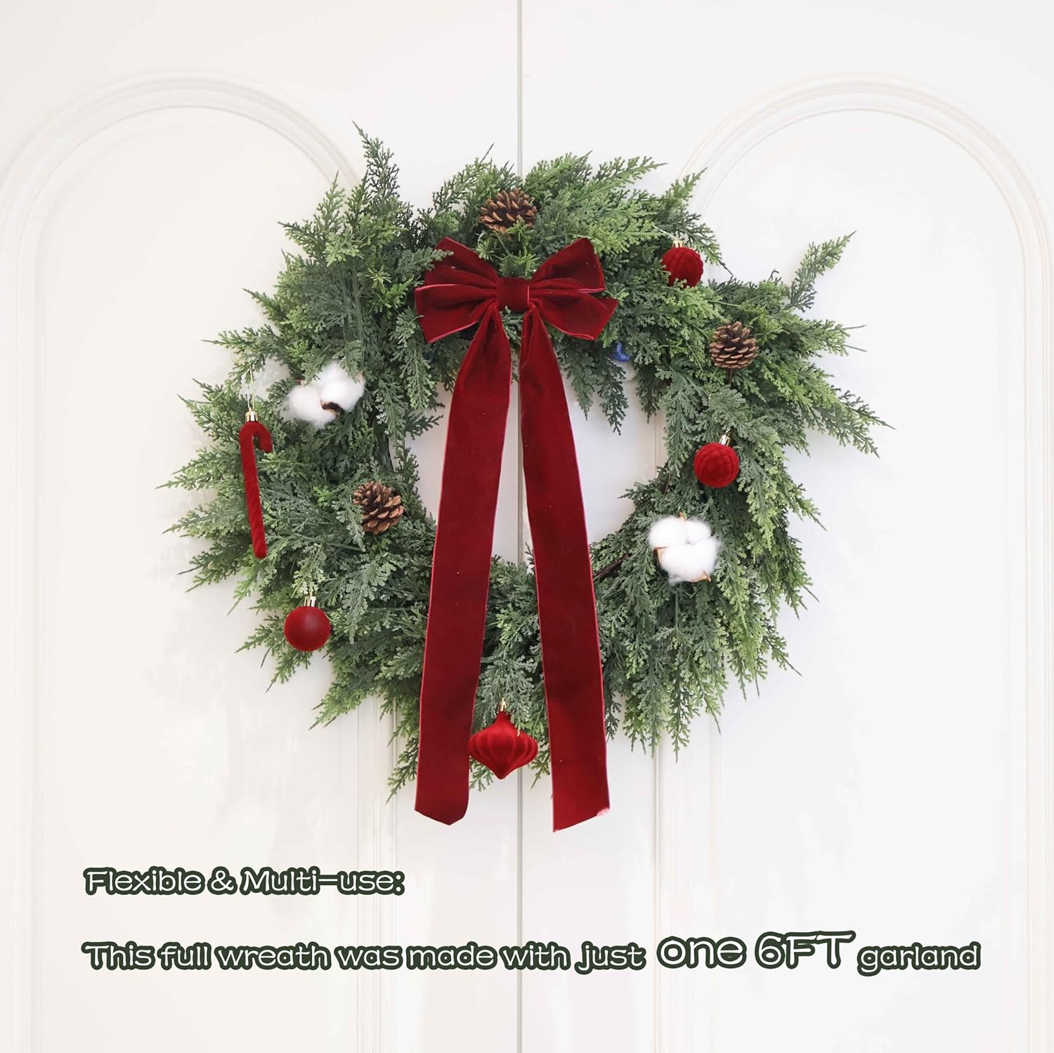Christmas Cedar Garland Artificial Real Touch Thickness Realistic Greenery Pine Garland for Mantle Fireplace Outdoor Indoor Christmas Decorations
