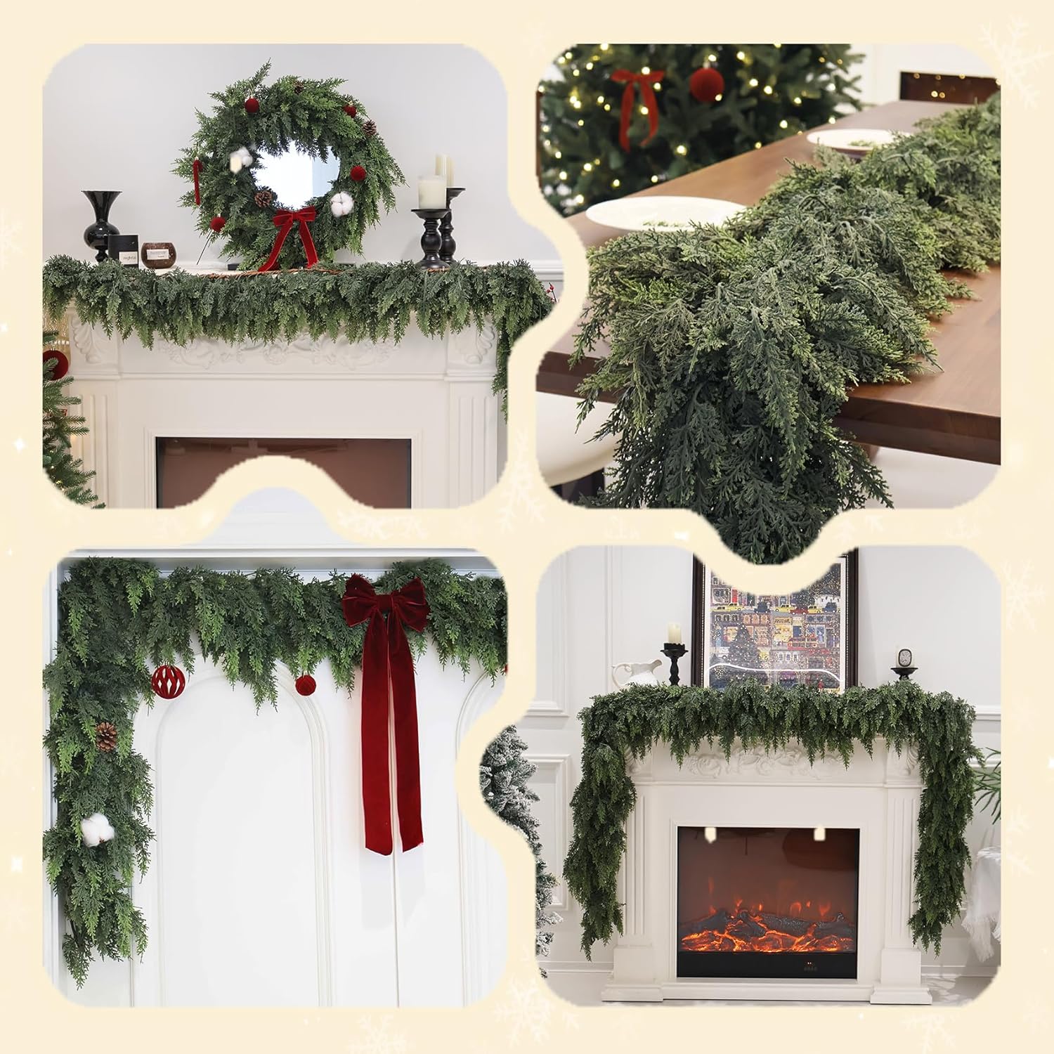 Christmas Cedar Garland Artificial Real Touch Thickness Realistic Greenery Pine Garland for Mantle Fireplace Outdoor Indoor Christmas Decorations
