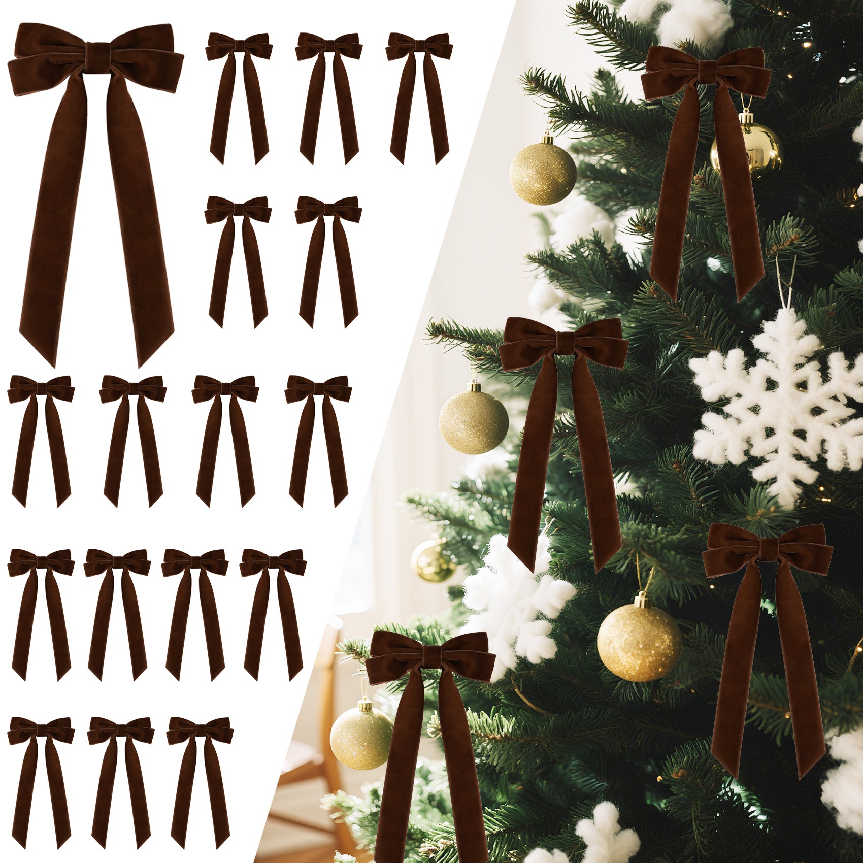 16Pcs Velvet Ribbon Bows for Christmas Tree, Vintage Rustic Small Craft Bows Ornaments for Garland Wreath Gift Wrapping Candy Bags Party DIY Decorations