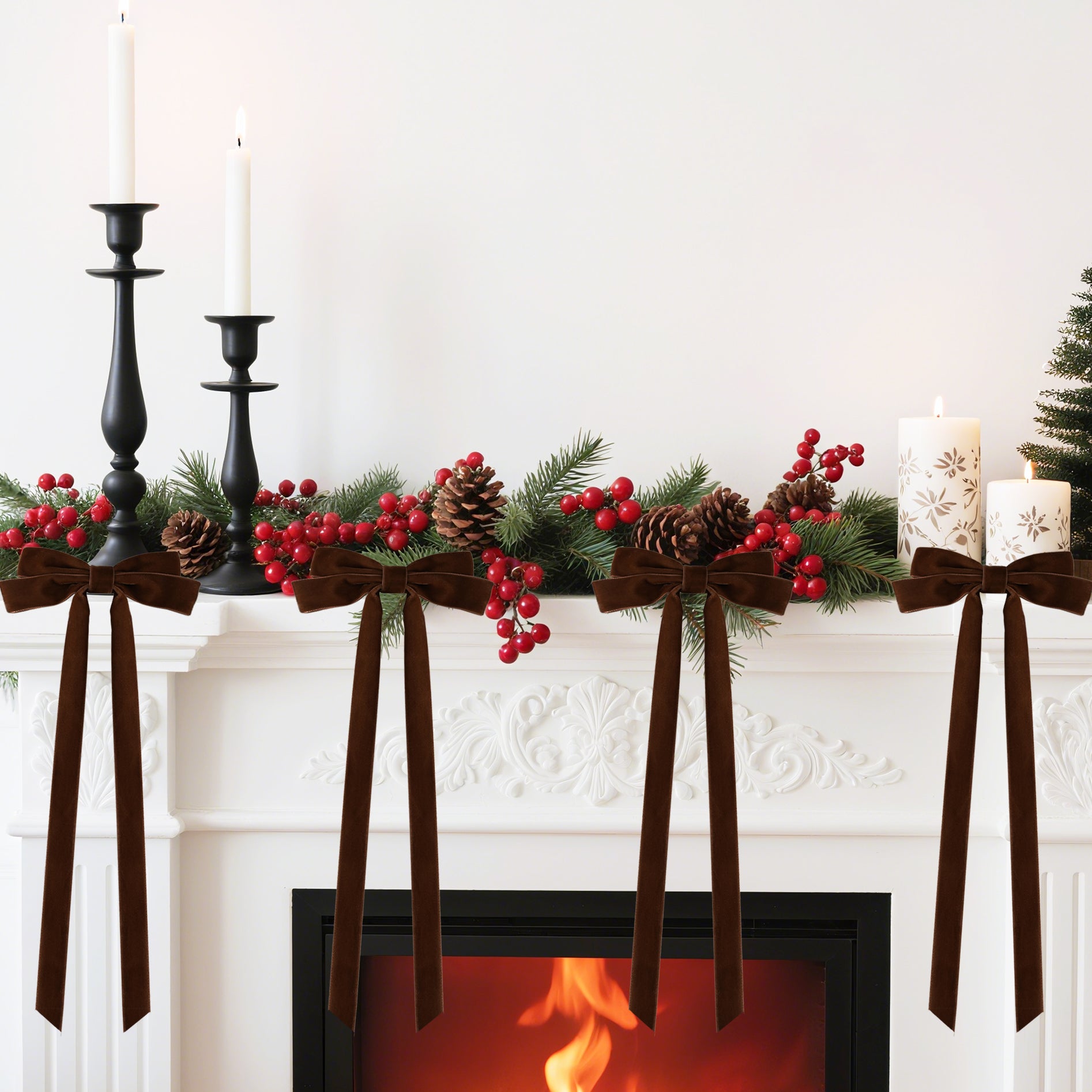 Senjie 10Pcs Large Velvet Christmas Tree Bows, 20in x 8in Premade Vintage Ribbon Tree Topper Bows Ornaments for Staircase Garland Wreath Holiday Home DIY Crafts Decorations