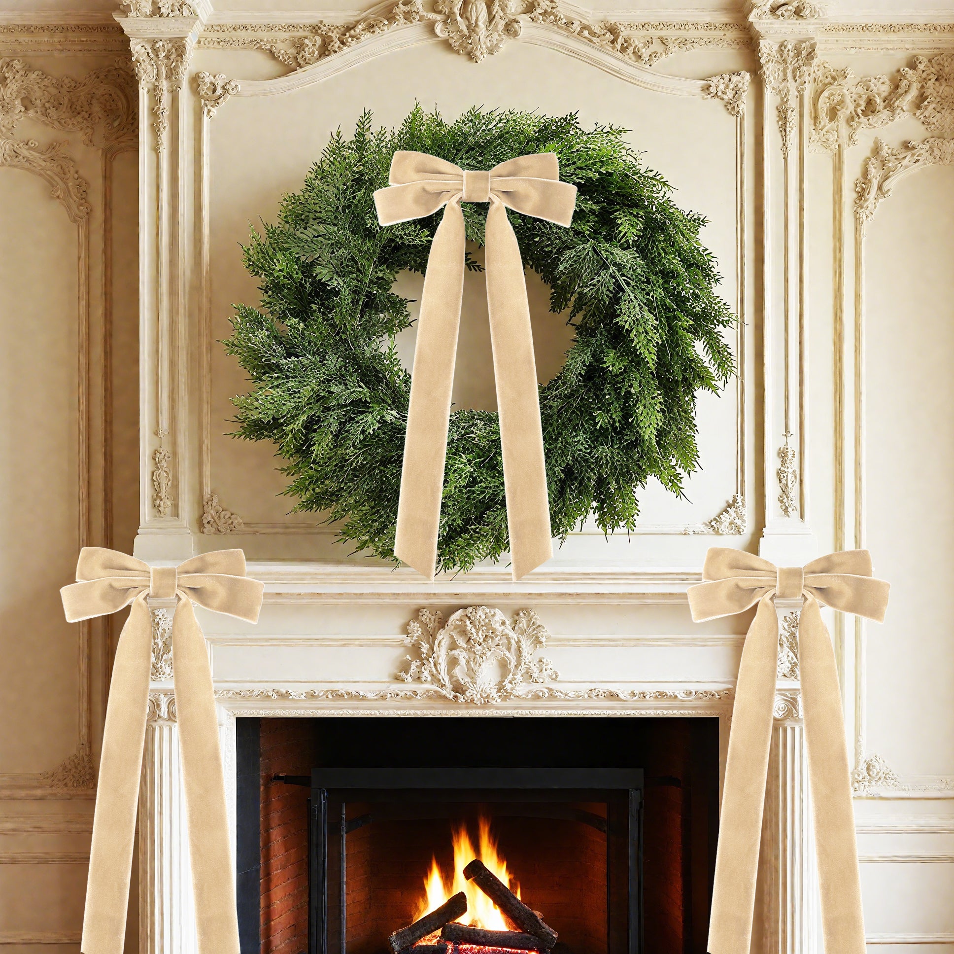 Senjie Velvet Large Christmas Bows for Staircase Garland Wreath, 20in x 8in Vintage Ribbon Bows with Twist Tie for Xmas Tree Holiday Indoor Outdoor Decorations 6Pcs