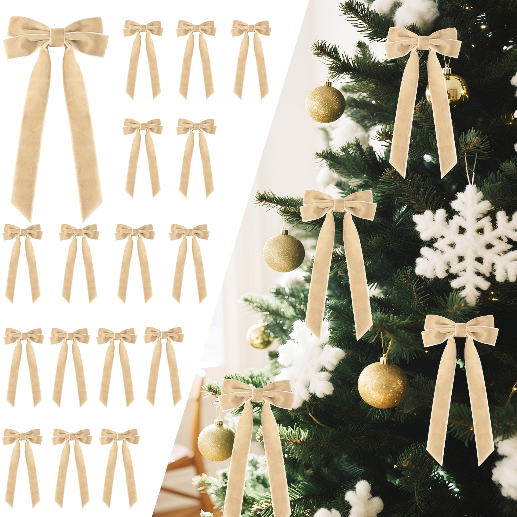 16Pcs Velvet Ribbon Bows for Christmas Tree, Vintage Rustic Small Craft Bows Ornaments for Garland Wreath Gift Wrapping Candy Bags Party DIY Decorations