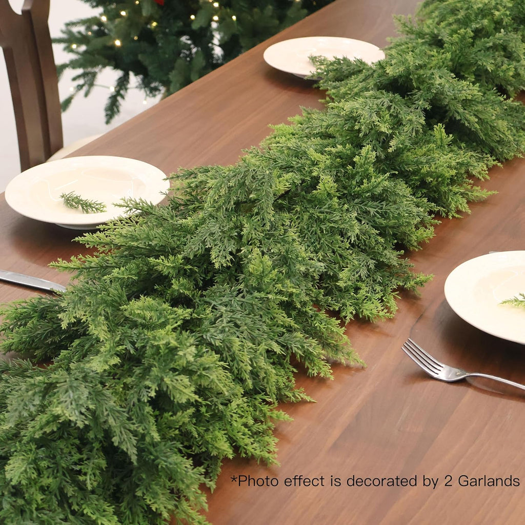 Christmas Cedar Garland Artificial Realistic Green Faux Real Touch Winter Pine Garland for Mantle Fireplace Wall Table Indoor Outdoor Decoraiton