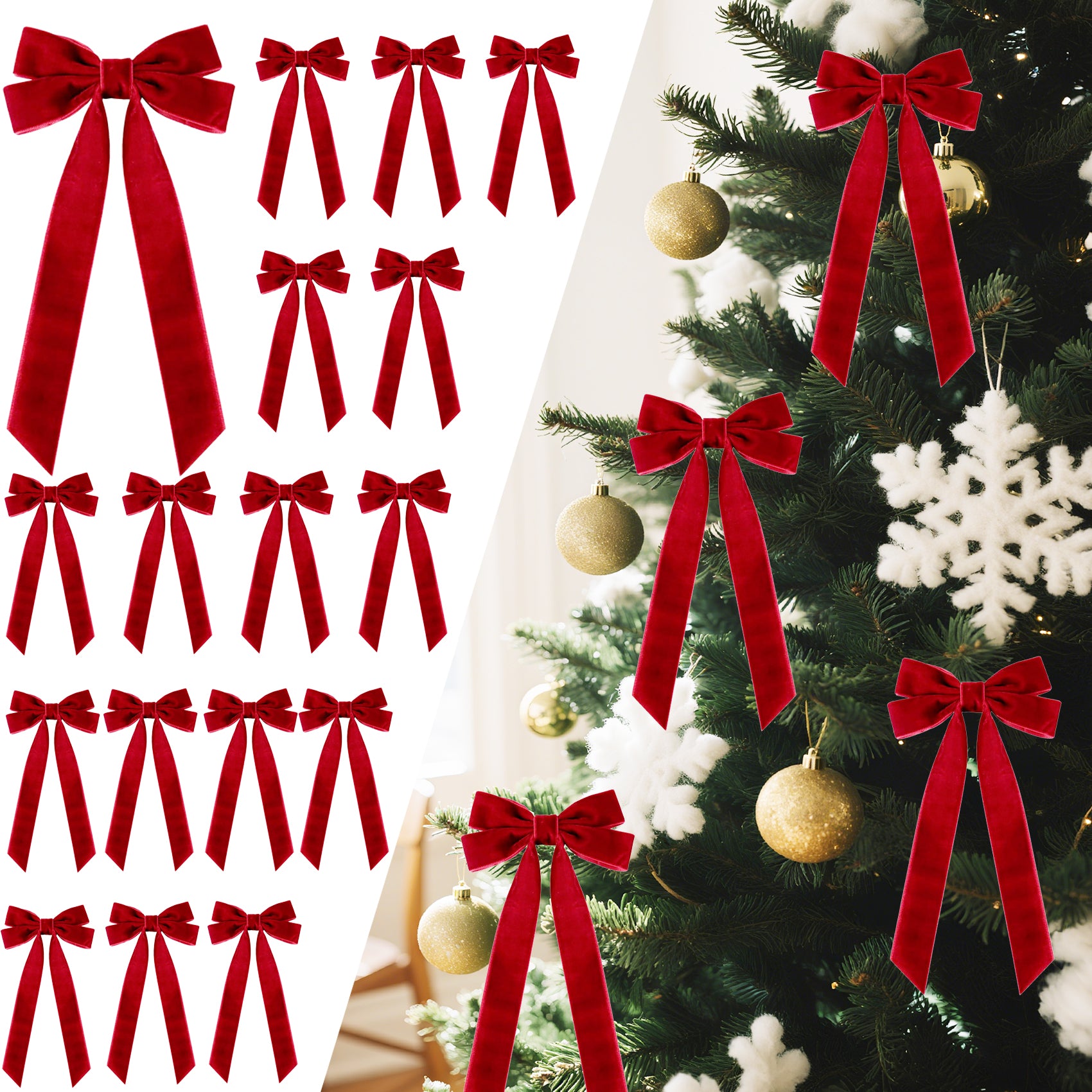 16Pcs Velvet Ribbon Bows for Christmas Tree, Vintage Rustic Small Craft Bows Ornaments for Garland Wreath Gift Wrapping Candy Bags Party DIY Decorations