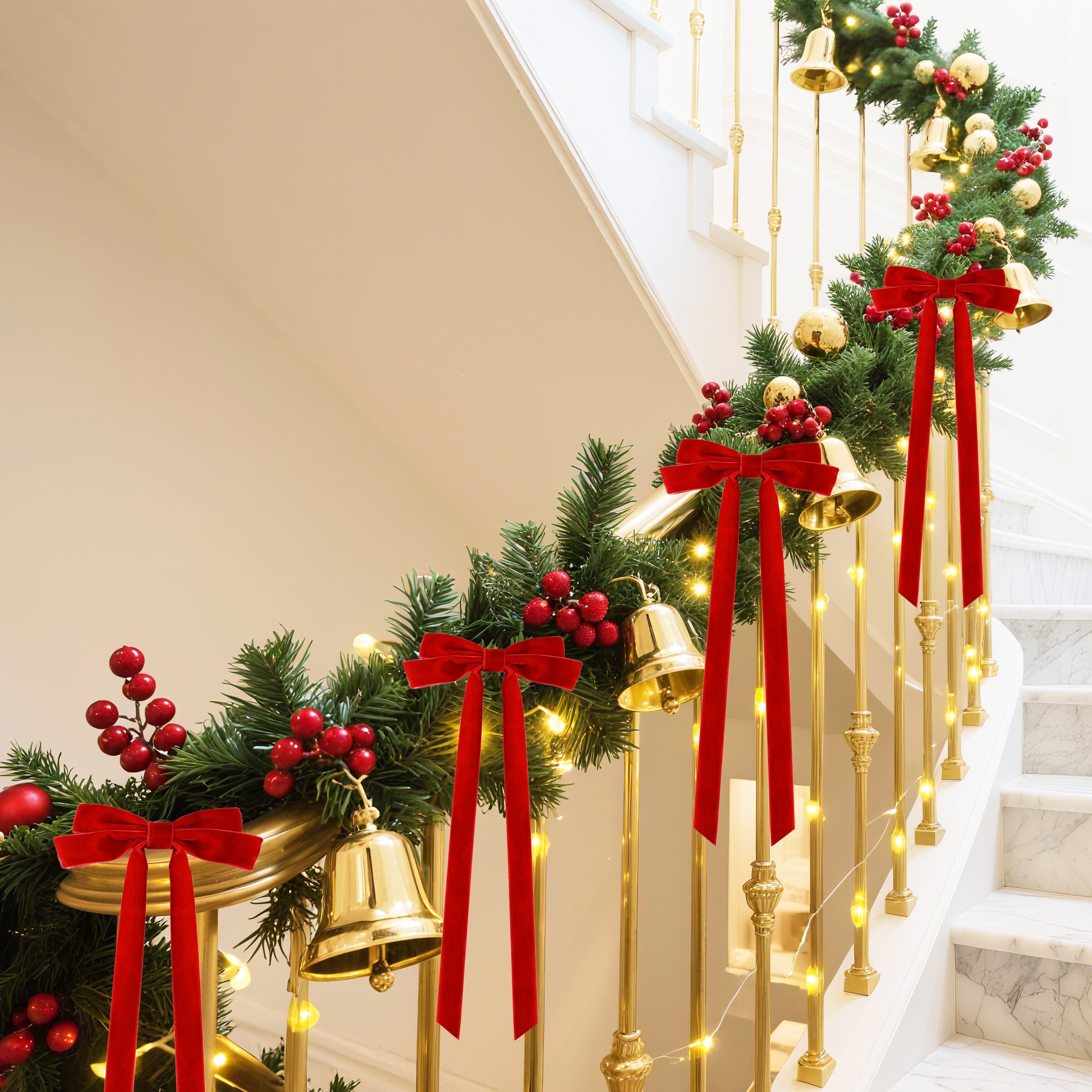 Senjie 10Pcs Large Velvet Christmas Tree Bows, 20in x 8in Premade Vintage Ribbon Tree Topper Bows Ornaments for Staircase Garland Wreath Holiday Home DIY Crafts Decorations