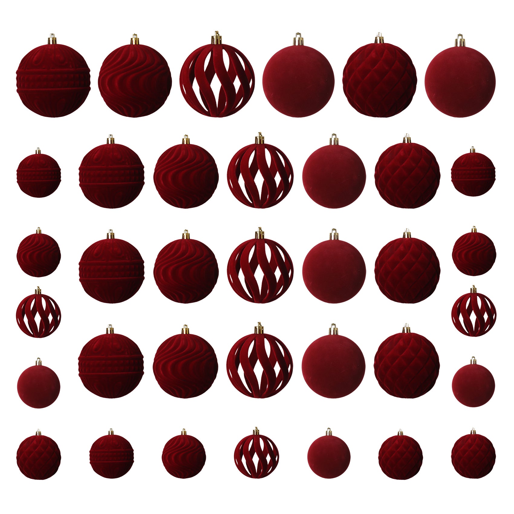 36pcs Velvet Ornaments for Christmas Trees, Flocked Christmas Balls Sets Assortment for Xmas Tree Holiday Decor