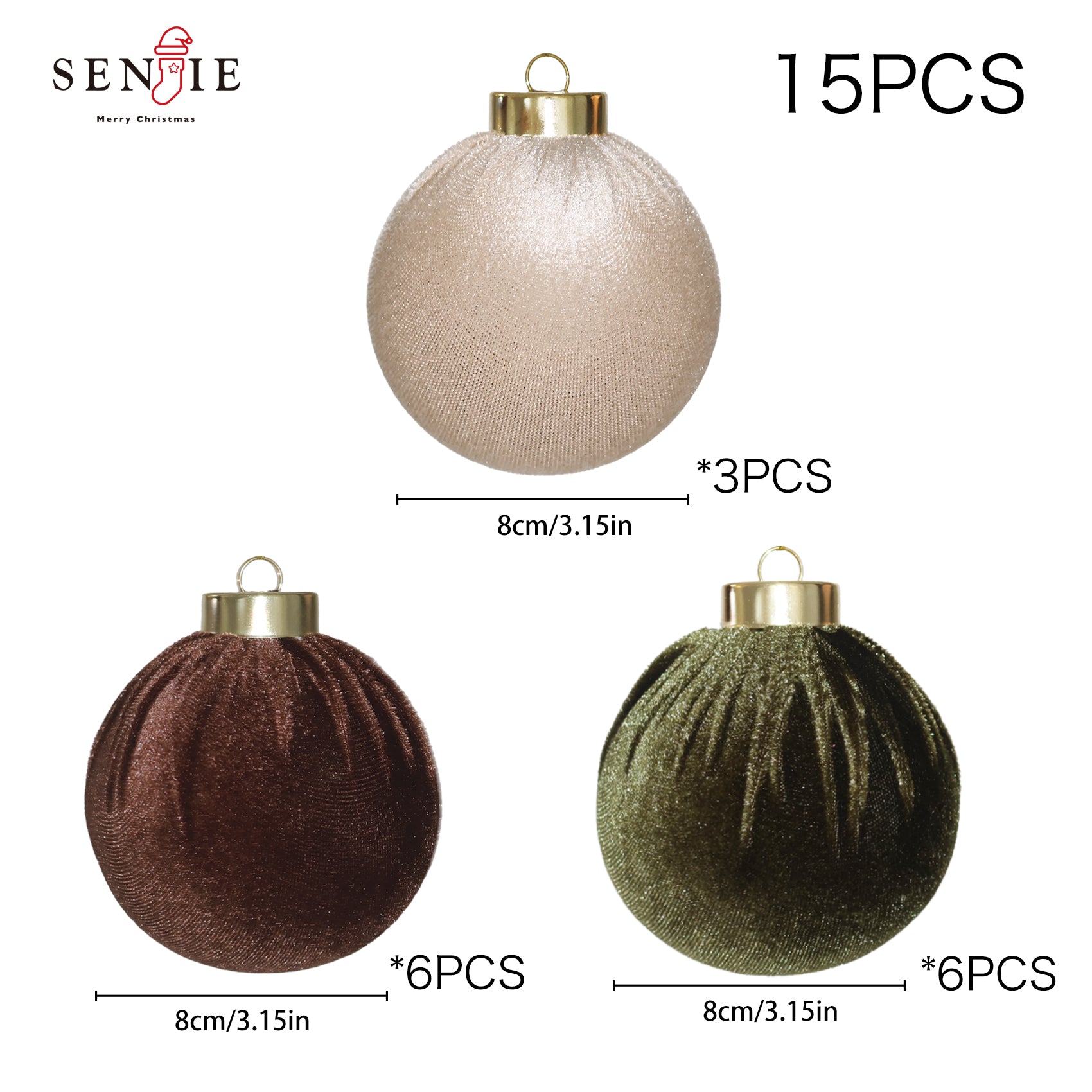Velvet Ornaments for Christmas Tree, Multicolor Flocked Christmas Ornaments Decorations Balls Set Decor