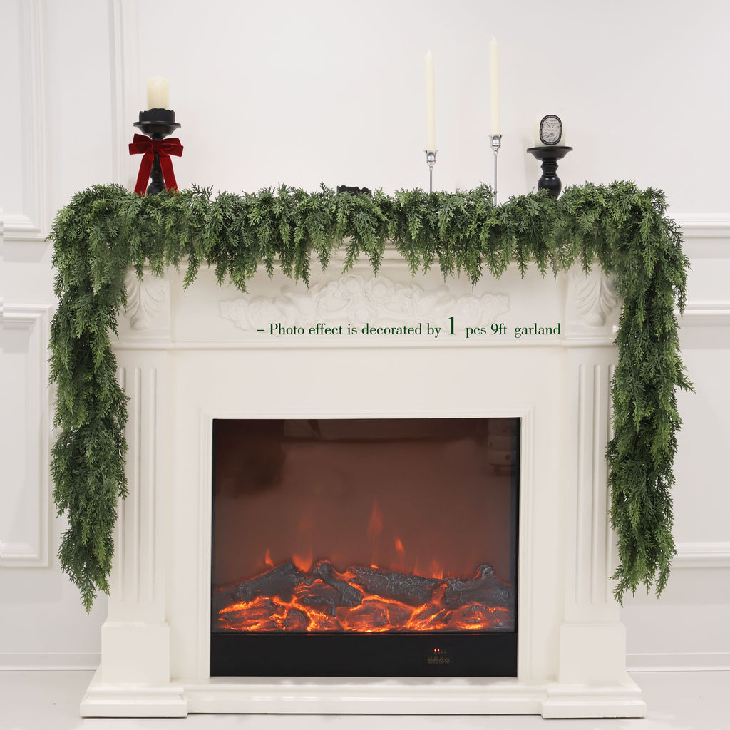 Christmas Cedar Garland Artificial Real Touch Thickness Realistic Greenery Pine Garland for Mantle Fireplace Outdoor Indoor Christmas Decorations
