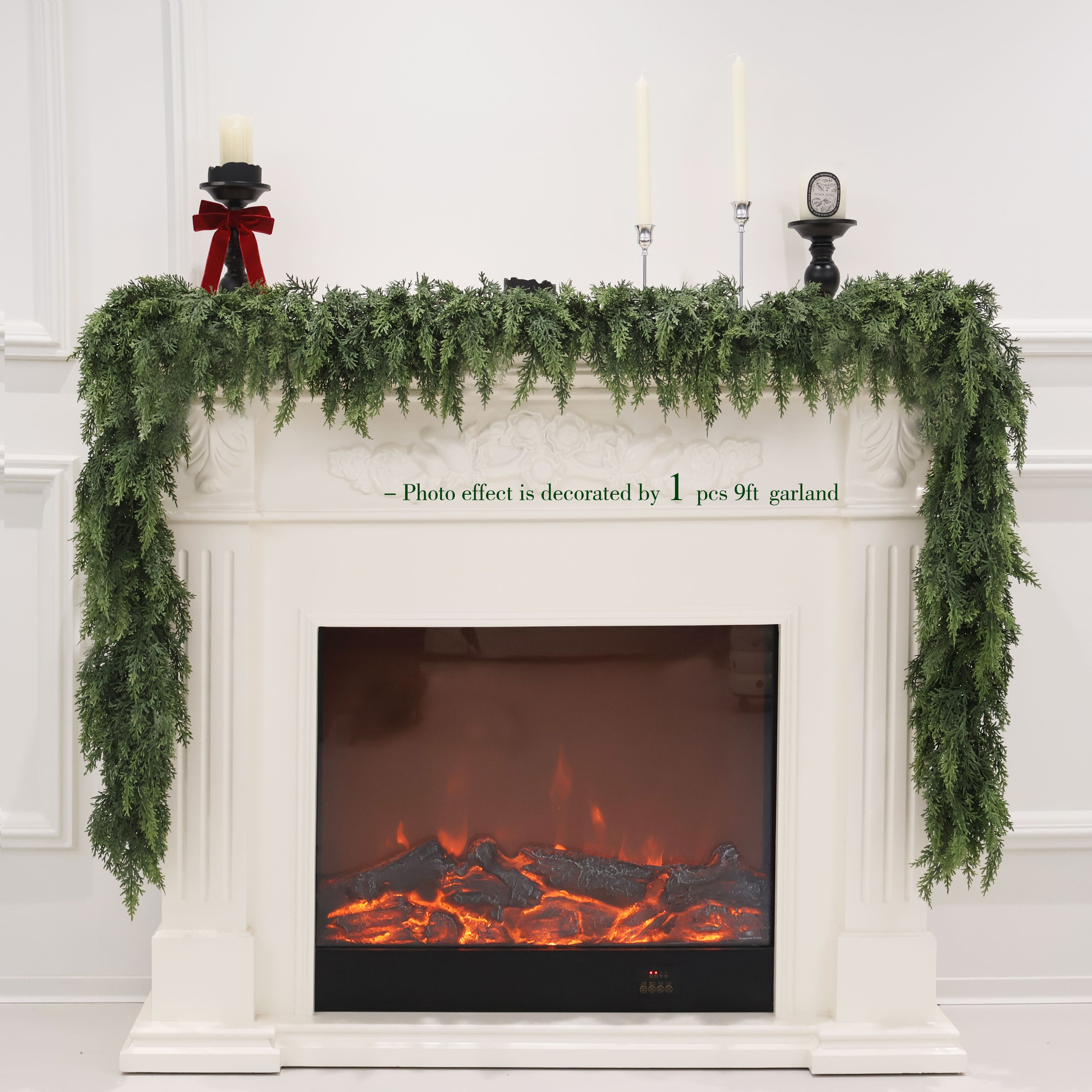 Christmas Cedar Garland Artificial Real Touch Thickness Realistic Greenery Pine Garland for Mantle Fireplace Outdoor Indoor Christmas Decorations