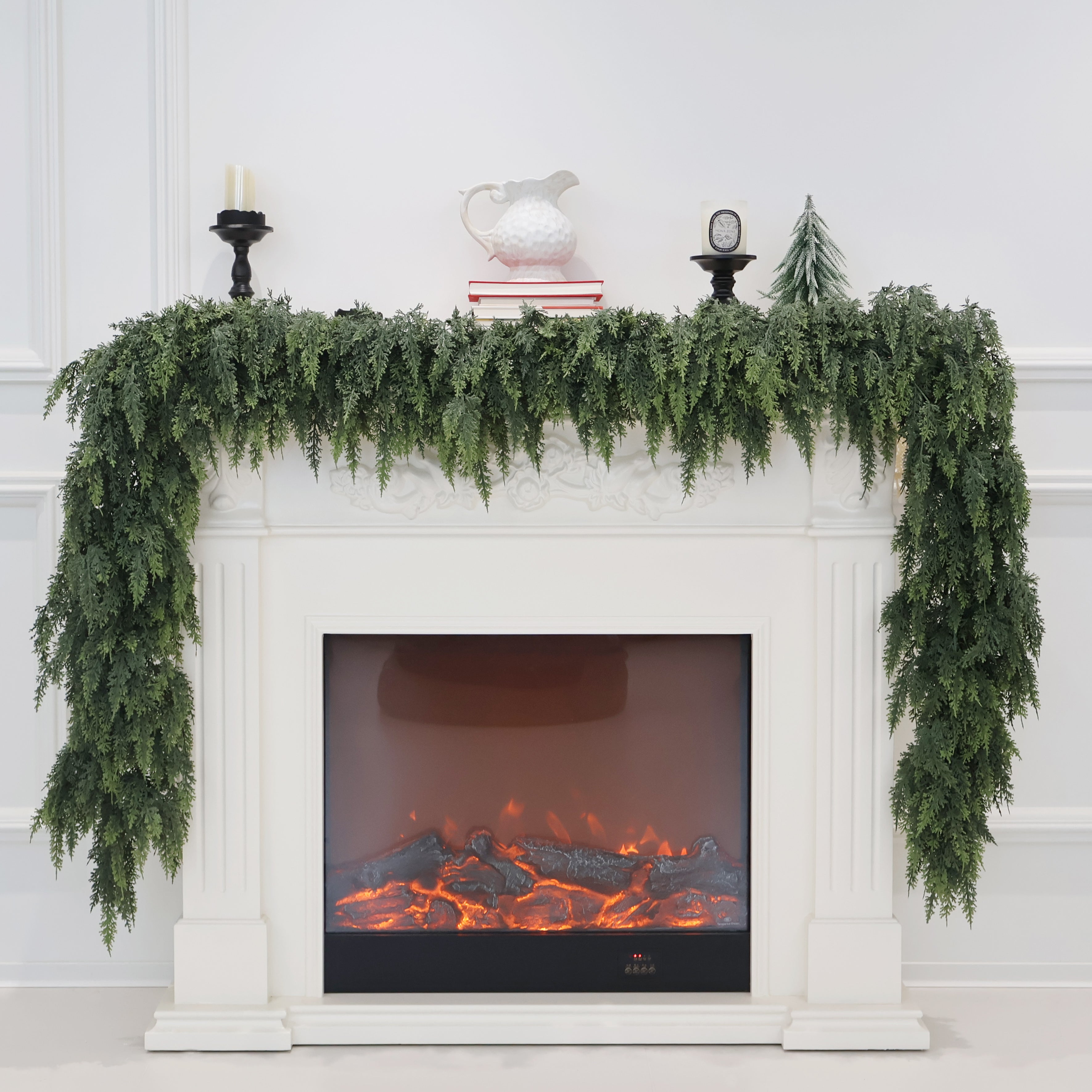 Christmas Cedar Garland Artificial Real Touch Thickness Realistic Greenery Pine Garland for Mantle Fireplace Outdoor Indoor Christmas Decorations