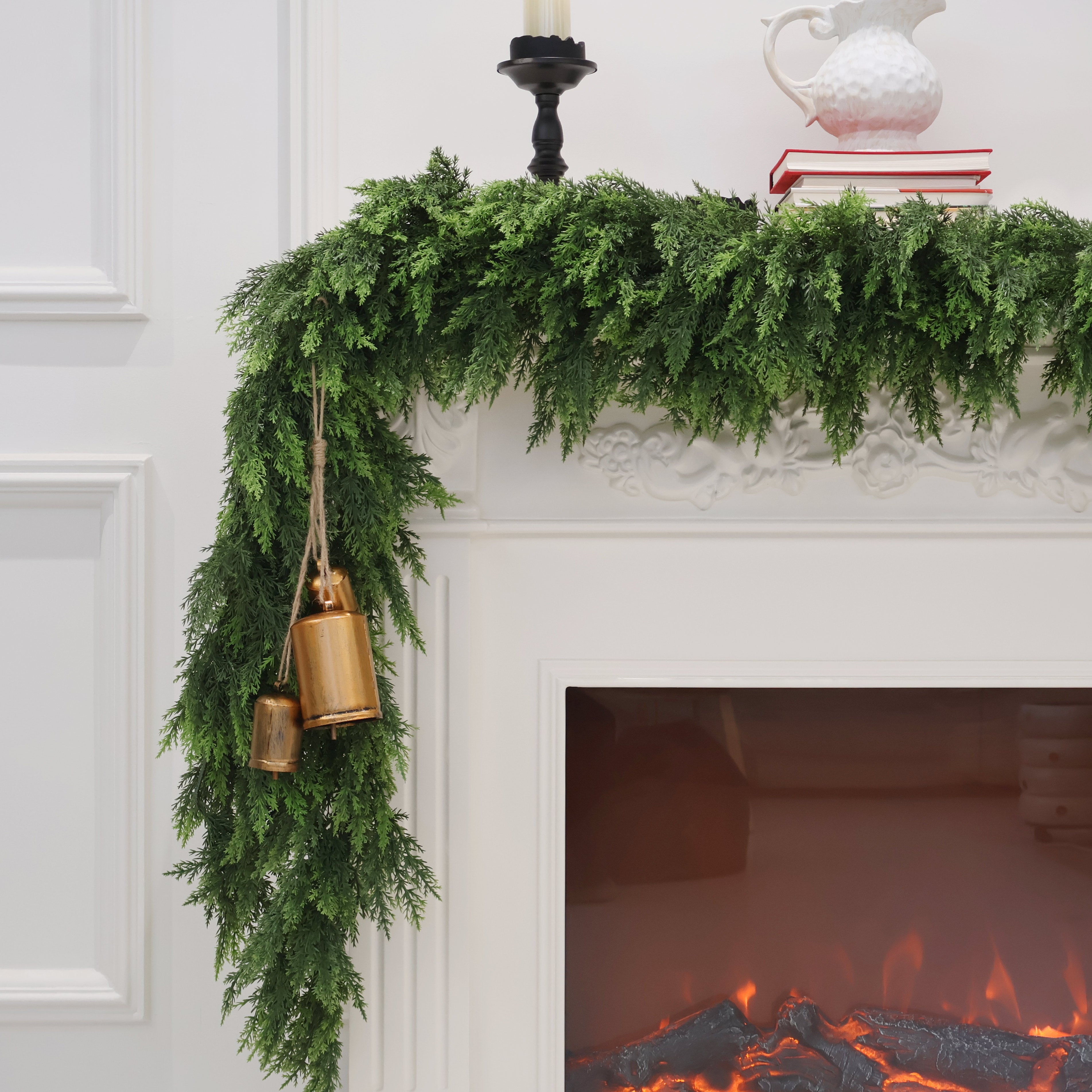Christmas Cedar Garland Artificial Realistic Green Faux Real Touch Winter Pine Garland for Mantle Fireplace Wall Table Indoor Outdoor Decoraiton