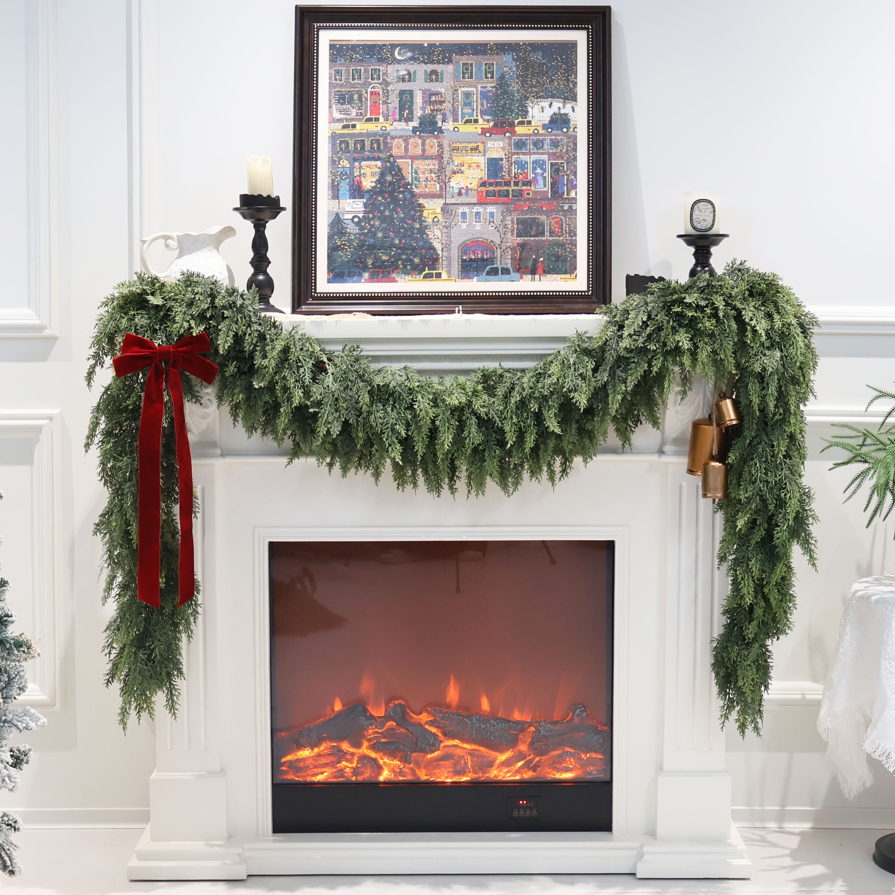 Artificial Cedar Garland for Christmas Decoration - Realistic Winter Greenery Garland for Mantel, Fireplace, Table, Door, Holiday Indoor Outdoor Decor