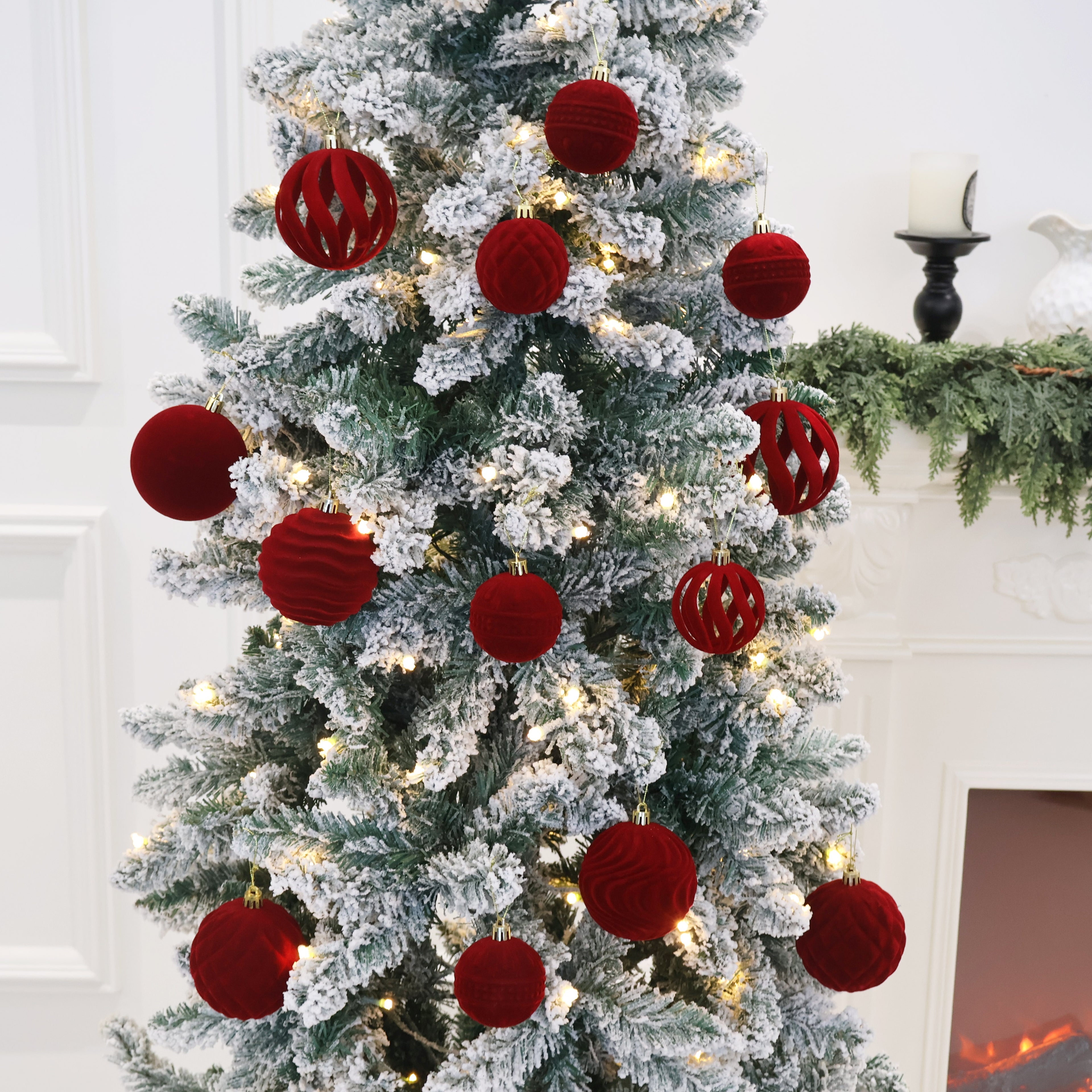 36pcs Velvet Ornaments for Christmas Trees, Flocked Christmas Balls Sets Assortment for Xmas Tree Holiday Decor