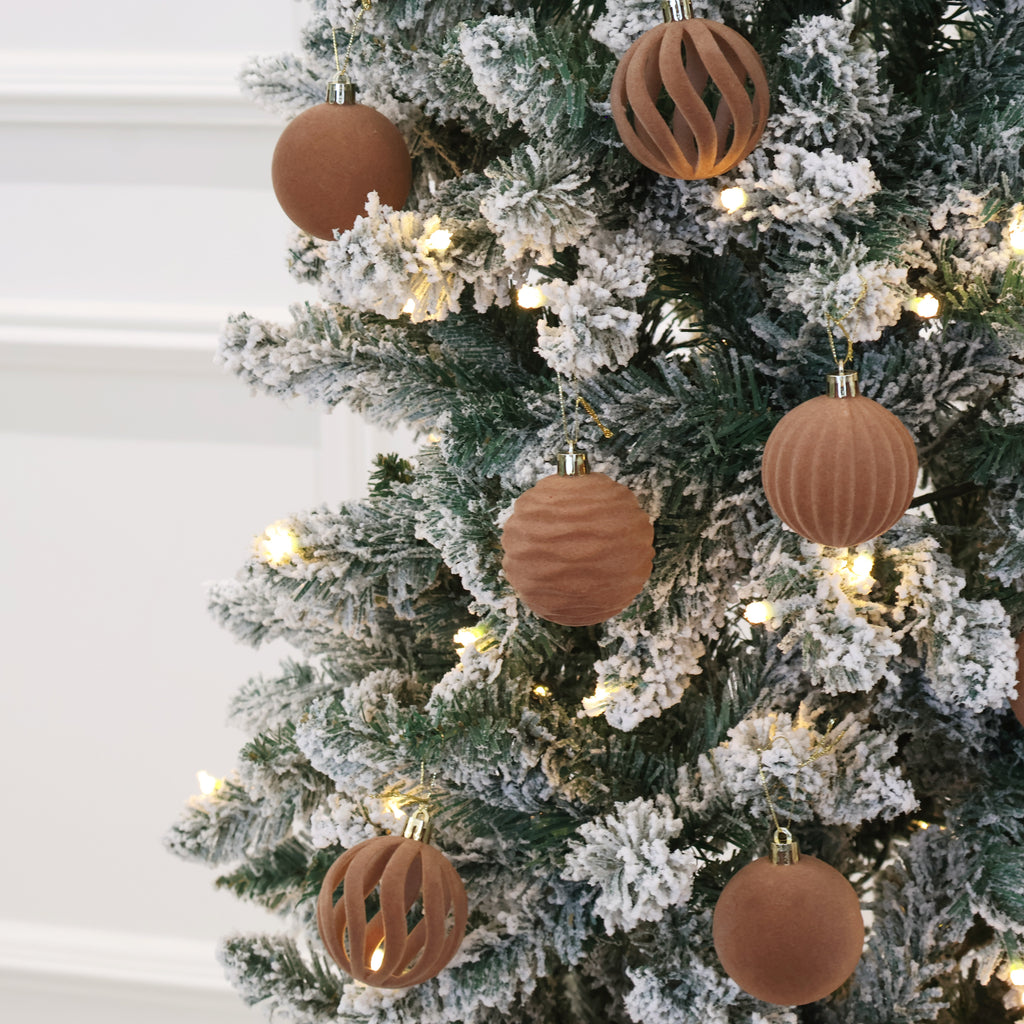 Senjie 3.15inch Burgundy Velvet Christmas Ornaments Balls Flocked Christmas Tree 12PCS Plastic Balls Xmas Hanging Ornaments Decoration Red