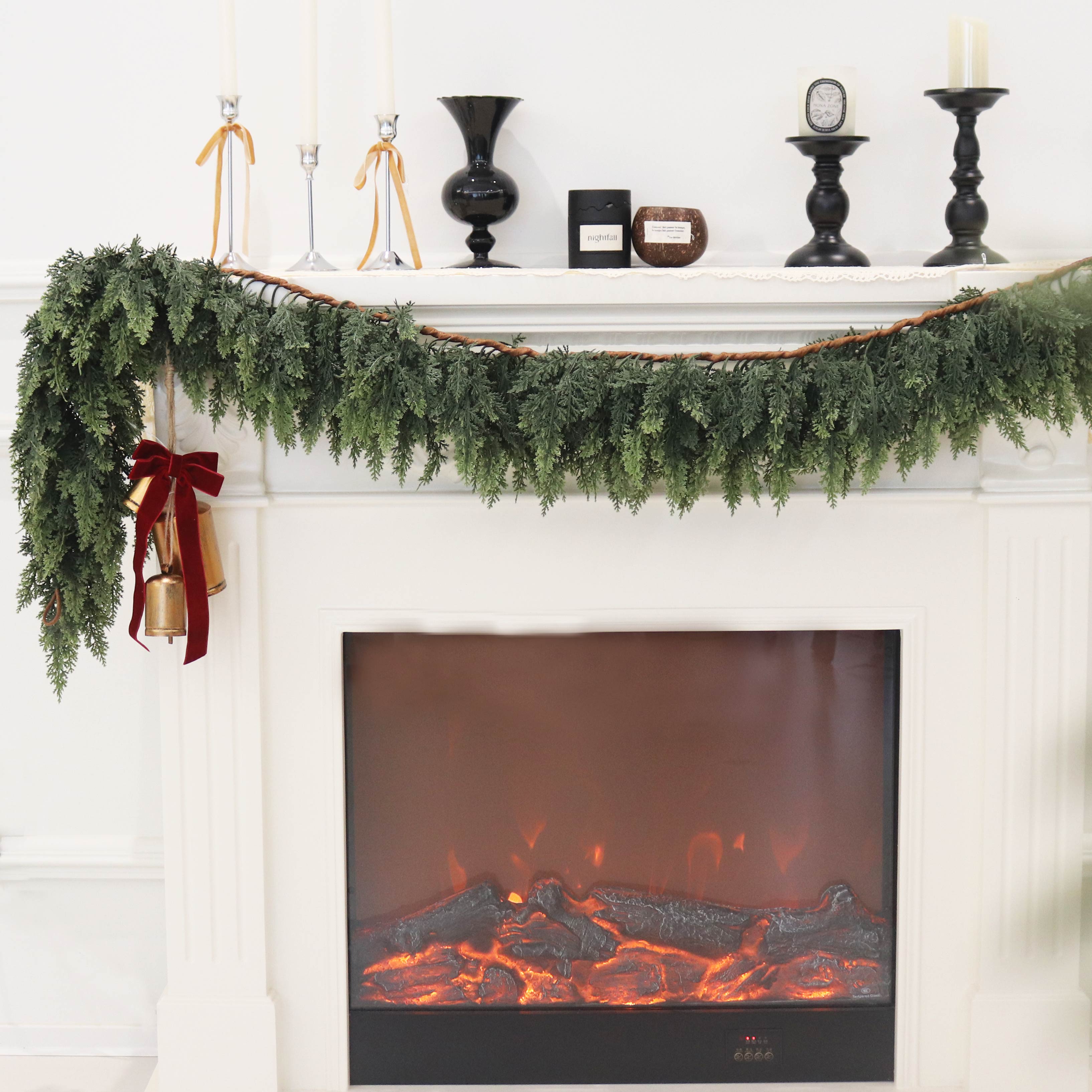 Artificial Cedar Garland for Christmas Decoration - Realistic Winter Greenery Garland for Mantel, Fireplace, Table, Door, Holiday Indoor Outdoor Decor