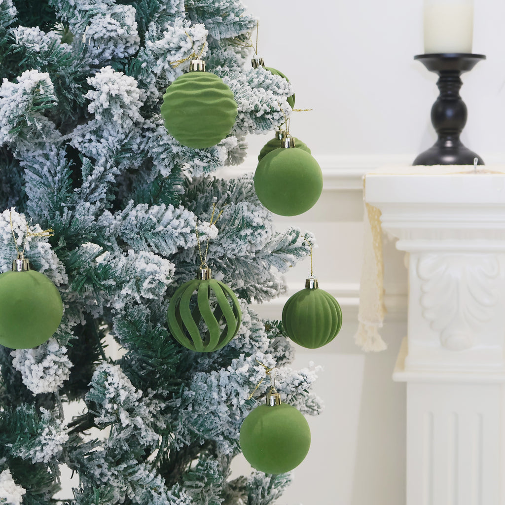Senjie 3.15inch Burgundy Velvet Christmas Ornaments Balls Flocked Christmas Tree 12PCS Plastic Balls Xmas Hanging Ornaments Decoration Red
