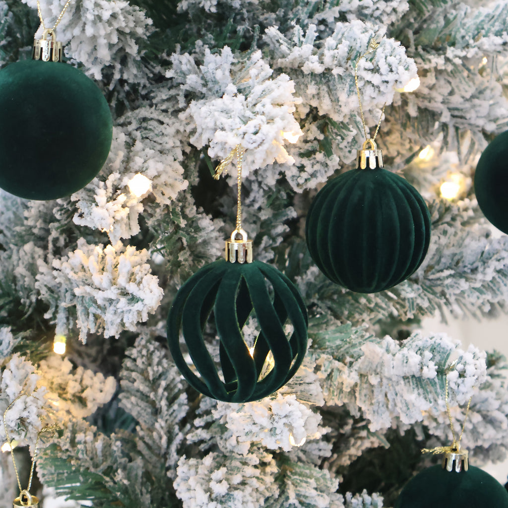 Senjie 3.15inch Burgundy Velvet Christmas Ornaments Balls Flocked Christmas Tree 12PCS Plastic Balls Xmas Hanging Ornaments Decoration Red