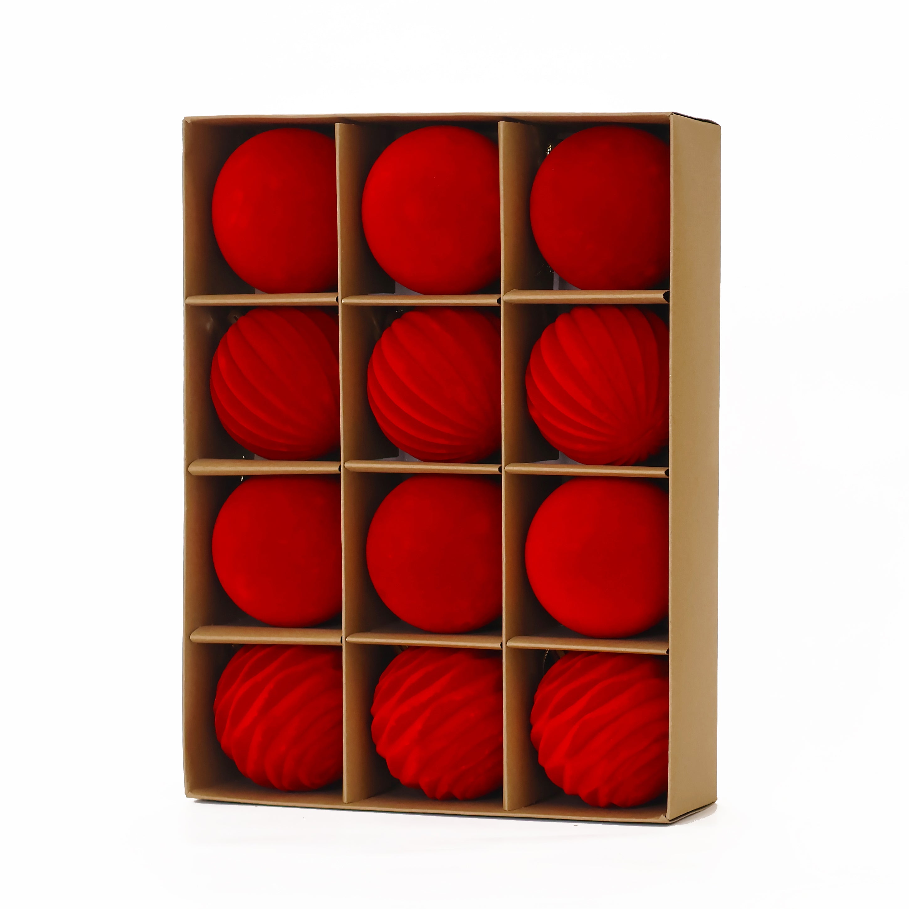Senjie 3.15inch Burgundy Velvet Christmas Ornaments Balls Flocked Christmas Tree 12PCS Plastic Balls Xmas Hanging Ornaments Decoration Red