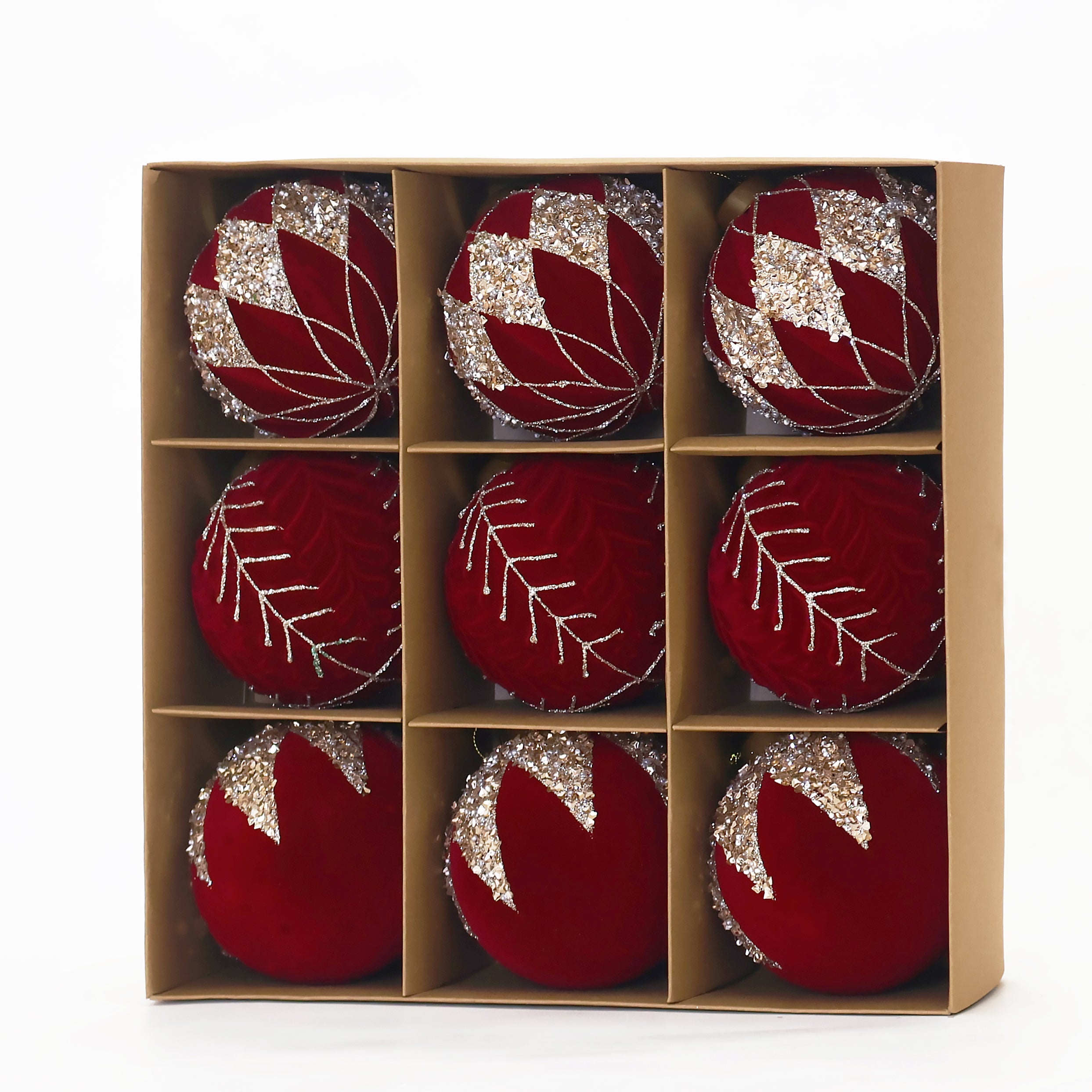 Velvet Ornaments for Christmas Tree, Glitter Flocked Christmas Ornaments Decorations Balls Set Decor