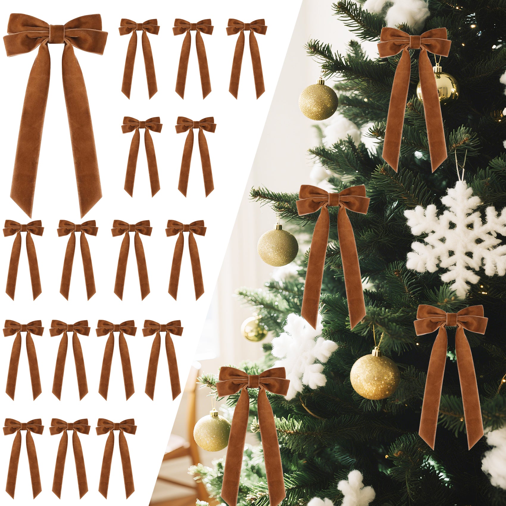 16Pcs Velvet Ribbon Bows for Christmas Tree, Vintage Rustic Small Craft Bows Ornaments for Garland Wreath Gift Wrapping Candy Bags Party DIY Decorations