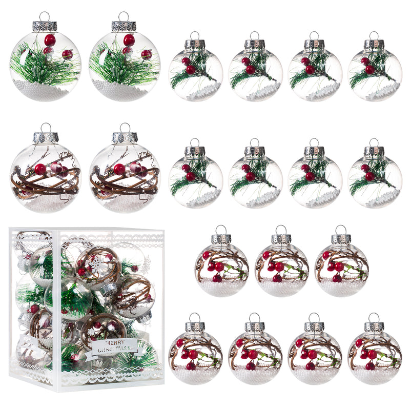 Christmas Ball Ornaments Set-Shatterproof Clear Plastic Decorative Baubles for Xmas Tree House Holiday Wedding Party Decoration, 20 PCS