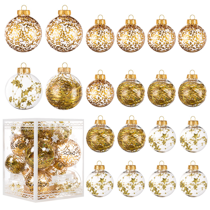 Christmas Ball Ornaments Set-Shatterproof Clear Plastic Decorative Baubles for Xmas Tree House Holiday Wedding Party Decoration, 20 PCS