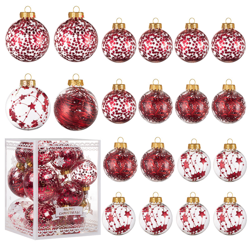 Christmas Ball Ornaments Set-Shatterproof Clear Plastic Decorative Baubles for Xmas Tree House Holiday Wedding Party Decoration, 20 PCS