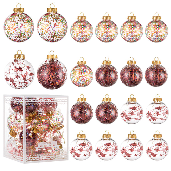 Christmas Ball Ornaments Set-Shatterproof Clear Plastic Decorative Baubles for Xmas Tree House Holiday Wedding Party Decoration, 20 PCS