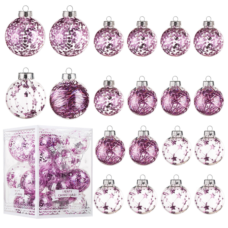 Christmas Ball Ornaments Set-Shatterproof Clear Plastic Decorative Baubles for Xmas Tree House Holiday Wedding Party Decoration, 20 PCS