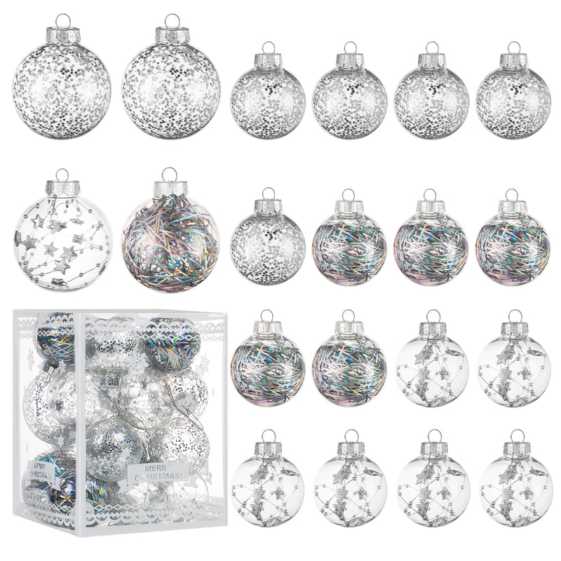 Christmas Ball Ornaments Set-Shatterproof Clear Plastic Decorative Baubles for Xmas Tree House Holiday Wedding Party Decoration, 20 PCS