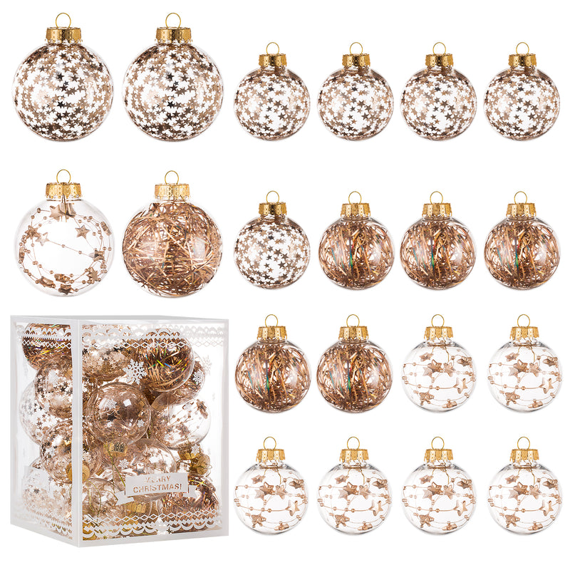 Christmas Ball Ornaments Set-Shatterproof Clear Plastic Decorative Baubles for Xmas Tree House Holiday Wedding Party Decoration, 20 PCS