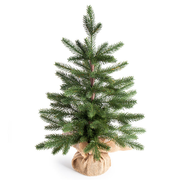 Mini Christmas Tree Tabletop PE Premium Full Tree Burlap Base,22in