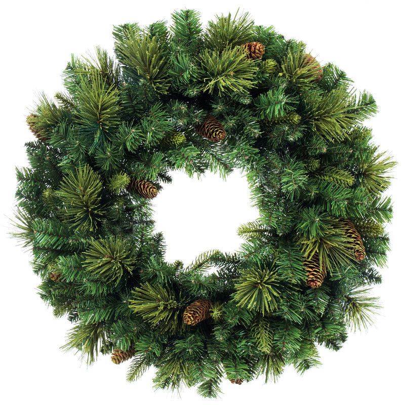 Artificial Carolina Pine Wreath with Flocked Cones 24 In