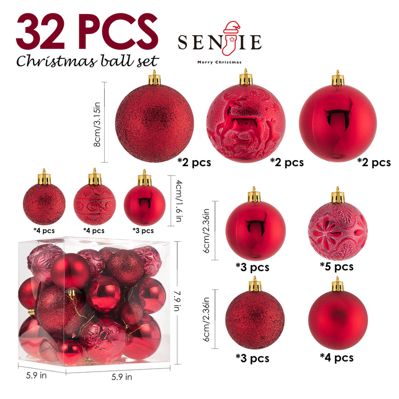 Christmas Ornaments for Xmas Trees,Multicolor Shatterproof Christmas Ball Ornaments of 32 pcs…