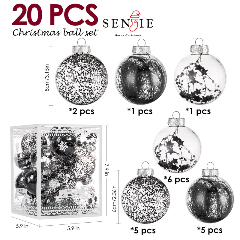 Christmas Ball Ornaments Set-Shatterproof Clear Plastic Decorative Baubles for Xmas Tree House Holiday Wedding Party Decoration, 20 PCS