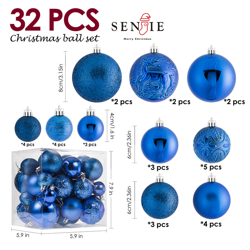 Christmas Ornaments for Xmas Trees,Multicolor Shatterproof Christmas Ball Ornaments of 32 pcs…