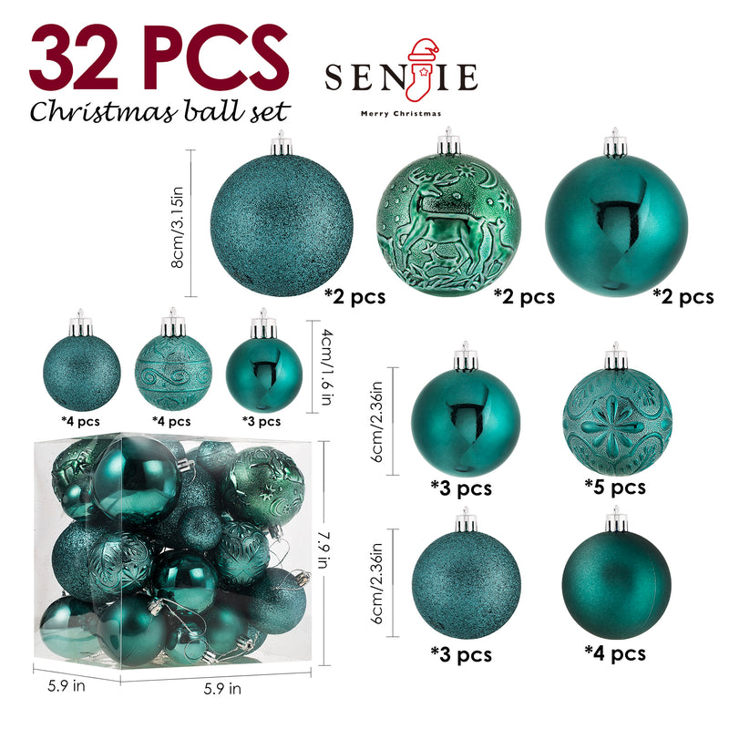 Christmas Ornaments for Xmas Trees,Multicolor Shatterproof Christmas Ball Ornaments of 32 pcs…