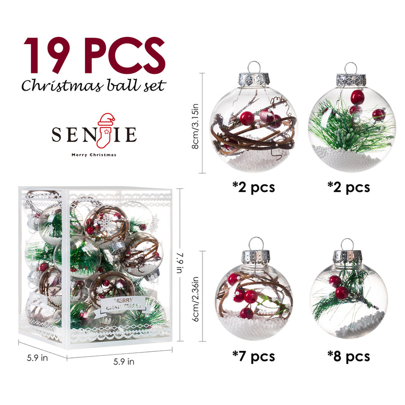 Christmas Ball Ornaments Set-Shatterproof Clear Plastic Decorative Baubles for Xmas Tree House Holiday Wedding Party Decoration, 20 PCS