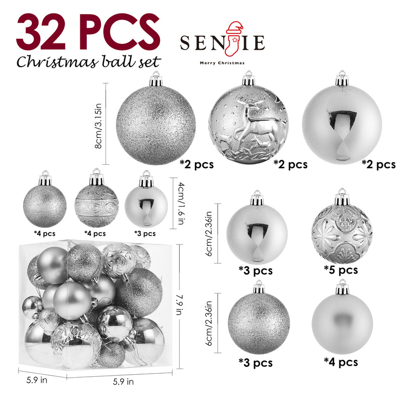 Christmas Ornaments for Xmas Trees,Multicolor Shatterproof Christmas Ball Ornaments of 32 pcs…