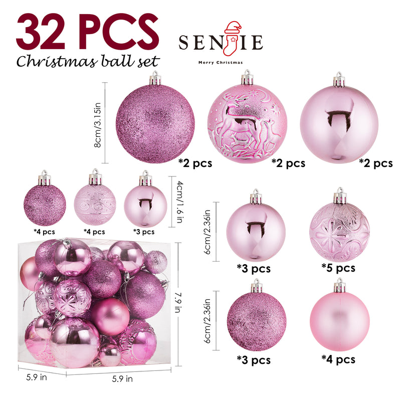 Christmas Ornaments for Xmas Trees,Multicolor Shatterproof Christmas Ball Ornaments of 32 pcs…