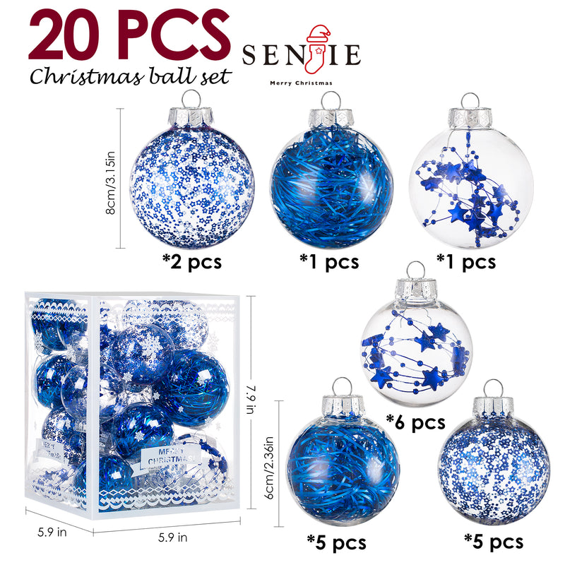 Christmas Ball Ornaments Set-Shatterproof Clear Plastic Decorative Baubles for Xmas Tree House Holiday Wedding Party Decoration, 20 PCS