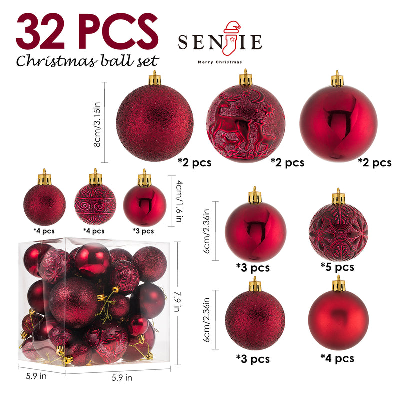 Christmas Ornaments for Xmas Trees,Multicolor Shatterproof Christmas Ball Ornaments of 32 pcs…