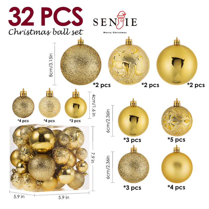 Christmas Ornaments for Xmas Trees,Multicolor Shatterproof Christmas Ball Ornaments of 32 pcs…